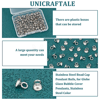 Unicraftale 100Pcs 201 Stainless Steel Bead Cap Pendant Bails STAS-UN0042-25B-1
