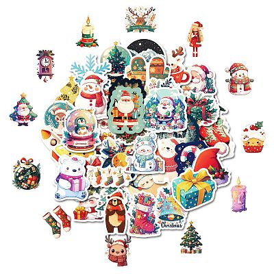 50Pcs Christmas Theme Cartoon Paper Stickers DIY-P085-07-1