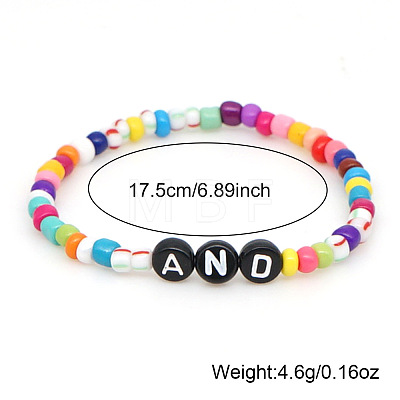 Rainbow Acrylic & Glass Beads Stretch Bracelets BR6645-1-1