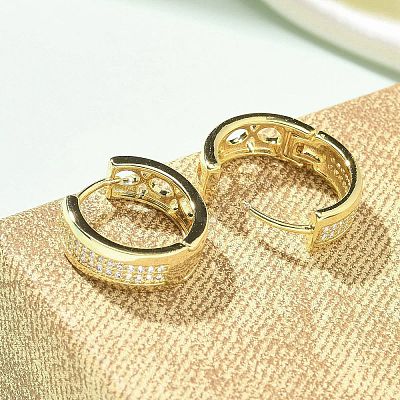Brass Micro Pave Clear Cubic Zirconia Hoop Earrings EJEW-C122-04G-1