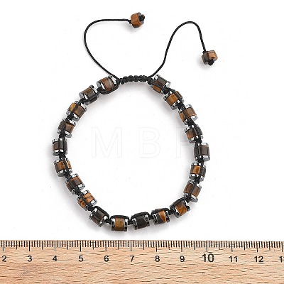 Adjustable Natural Tiger Eye and Non-magnetic Synthetic Hematite Braided Bead Bracelets BJEW-Z090-01K-1