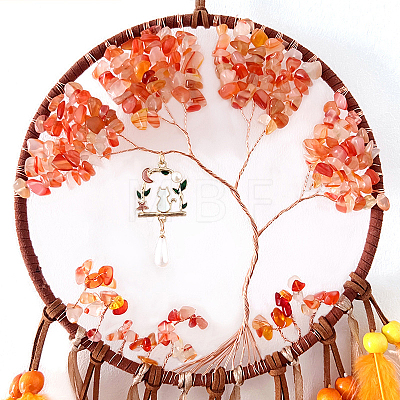 Natural Red Aventurine Chips Flat Round with Tree of Life Wind Chime TREE-PW0005-03-1