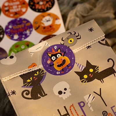 12Pcs Halloween Theme Round Dot Paper Picture Stickers for DIY Scrapbooking STIC-E003-02-1
