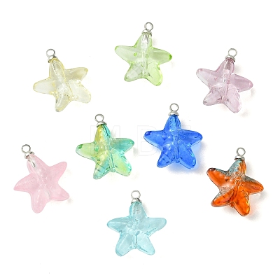 Gradient Color Baking Paint Transparent Glass Pendants PALLOY-JF05408-1