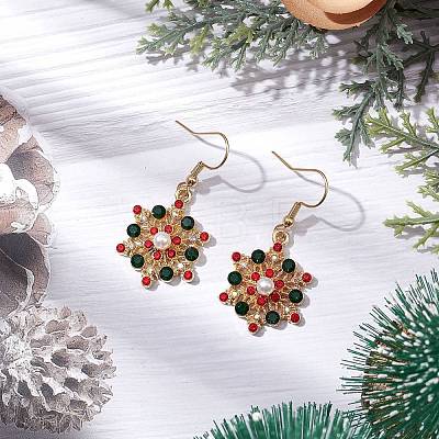 Christmas Alloy Rhinestone Dangle Earrings EJEW-JE06121-01-1