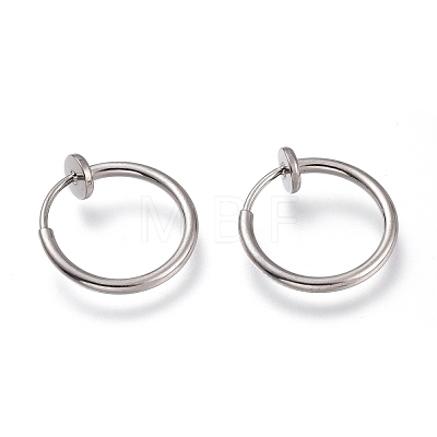 Tarnish Resistant 304 Stainless Steel Retractable Clip-on Hoop Earrings X-STAS-O135-01D-1