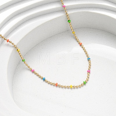 304 Stainless Steel Colorful Enamel Ball Chain Necklaces for Women NJEW-K255-44G-1