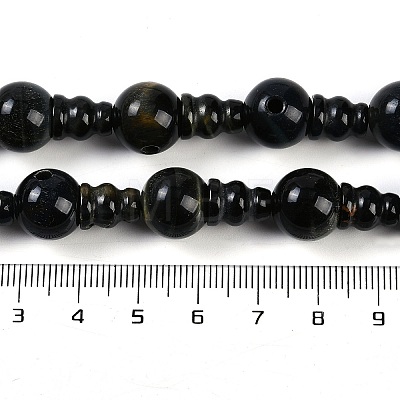 Natural Yellow Tiger Eye & Dyed Blue Tiger Eye 3-Hole Guru Beads Strands G-H064-E05-01B-1