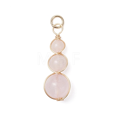 Natural Rose Quartz Round Beaded Pendants PALLOY-JF04700-01-1