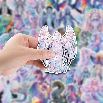 50Pcs Holographic PVC Self-Adhesive Angel Mermaid Gragon Stickers PW-WG83335-01-1