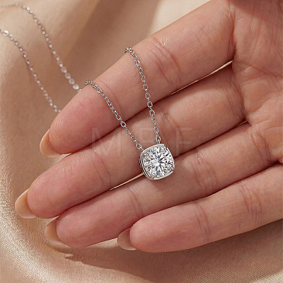 925 Sterling Silver Crystal 2CT Moissanite Square Pendant Necklaces for Women Casual Jewelry RU6226-1