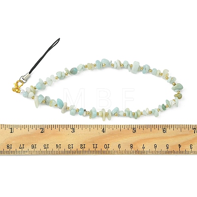 Natural Flower Amazonite Chip & CCB Plastic Round Beaded Mobile Straps HJEW-FZ00003-1