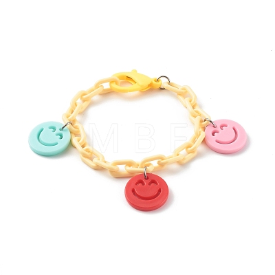 Opaque Acrylic Smiling Face Charm Bracelets BJEW-JB06258-1