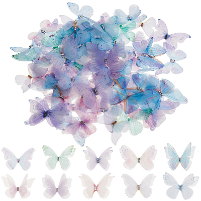 80Pcs 10 Colors Cloth Butterfly Ornament Accessories DIY-CY0004-03-1