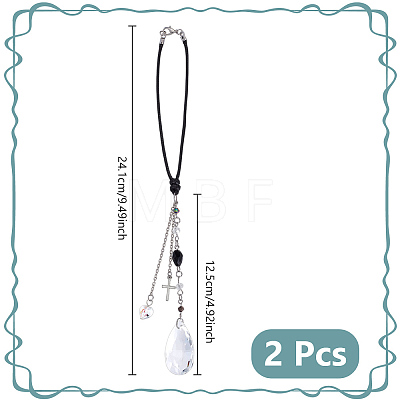 2Pcs Alloy Glass Teardrop with Cross Pendant Decorations HJEW-UN00121-1