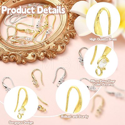 40Pcs 4 Colors Brass Micro Pave Clear Cubic Zirconia Hoop Earring Findings KK-CP0001-10-1