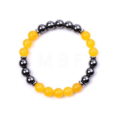 Natural Yellow Agate & Synthetic Non-magnetic Hematite Round Beads Stretch Bracelets for Women Men KJ2327-5-1