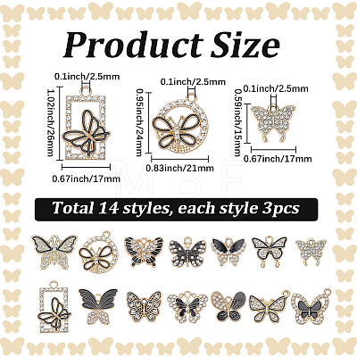 42Pcs 14 Styles Alloy Black Enamel Pendants FIND-SC0024-27-1