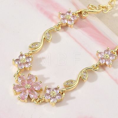 Brass Micro Pave Cubic Zirconia Link Chain Bracelets for Women BJEW-C156-04D-03G-1