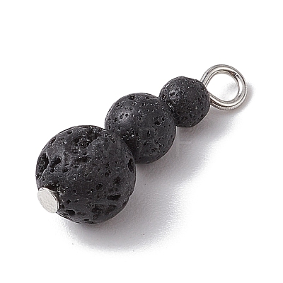 Natural Lava Rock Round Beaded Pendants PALLOY-JF02867-06-1