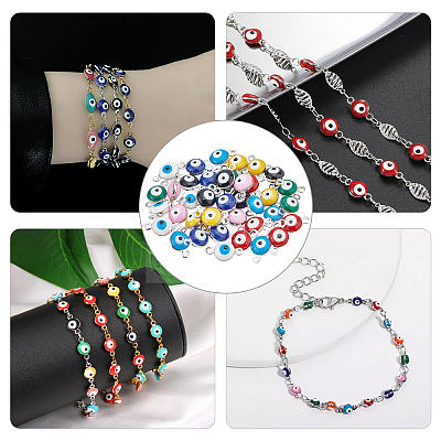 SUPERFINDINGS 48Pcs 8 Colors 925 Sterling Silver Plated Brass Enamel Connector Charms FIND-FH0004-07-1