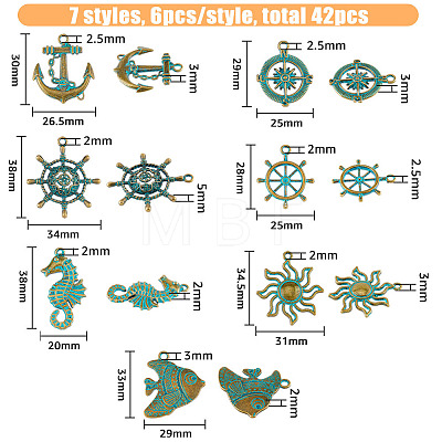 42Pcs 7 Styles Ocean Theme Alloy Pendants FIND-FH0006-32-1