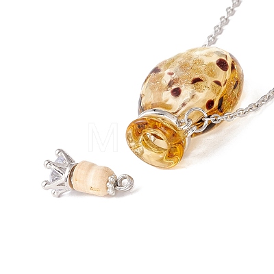 Glass Perfume Vial with Crown Pendant Necklace NJEW-H218-01H-1