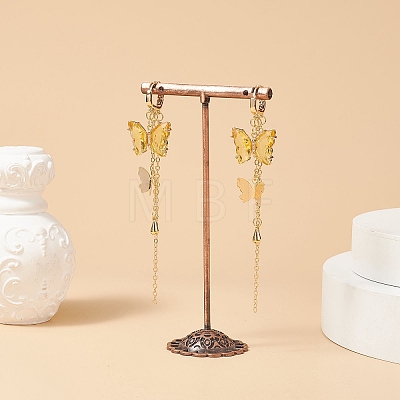 Glass Butterfly Dangle Hoop Earrings with Clear Cubic Zirconia EJEW-TA00153-03-1