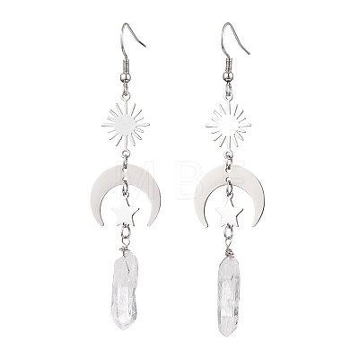 Rough Natural Quartz Crystal Dangle Earrings EJEW-JE05877-01-1