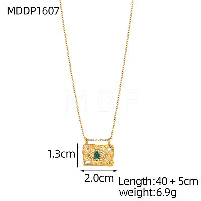 304 Stainless Steel Micro Pave Cubic Zirconia Rectangle with Eye Pendant Necklaces NJEW-OY002-49G-1