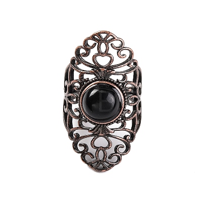 Natural Obsidian Retro Finger Rings RJEW-B067-02R-29-1