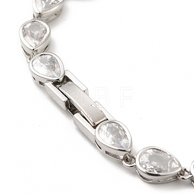 Clear Cubic Zirconia Teardrop Link Chain Bracelet BJEW-E073-03P-1