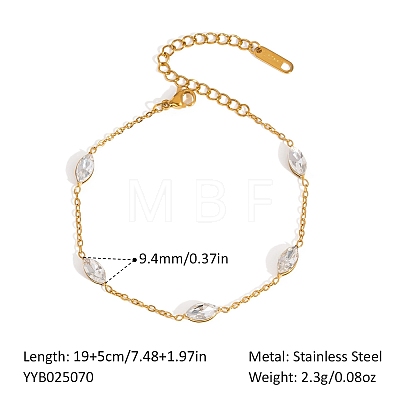 304 Stainless Steel Crystal Rhinestone Link Chain Bracelets for Women XX6576-17-1