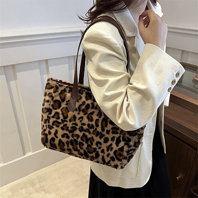 Imitation Leather Leopard Printed Shoulder Bags for Shopping PW-WG54E87-03-1