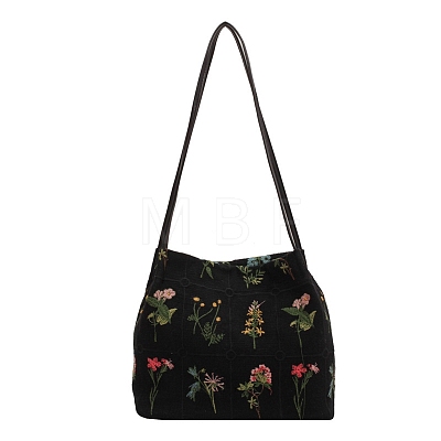 Flower Printed Polyester Women's Tote Bags PW-WG102BE-01-1