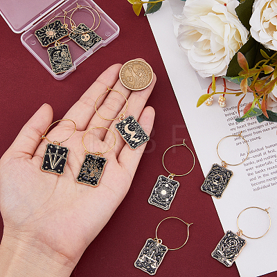 DICOSMETIC Tarot Cards Alloy Enamel Wine Glass Charms AJEW-DC0001-36-1