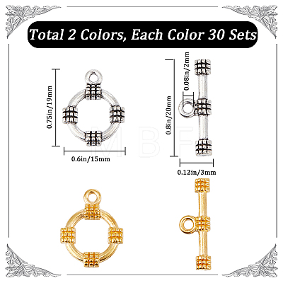 SUNNYCLUE 60Pcs 2 Colors Tibetan Style Alloy Toggle Clasps FIND-SC0008-09-1
