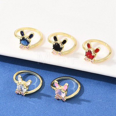 Bunny & Bowknot Brass Micro Pave Cubic Zirconia Cuff Rings for Women RJEW-A088-10G-1