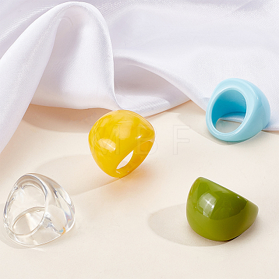 ANATTASOUL 4Pcs 4 Colors Resin Plain Wide Dome Finger Rings Set for Women RJEW-AN0001-10-1