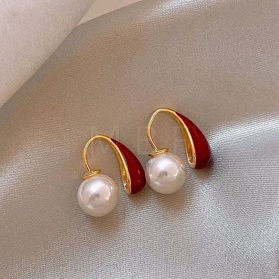 Alloy Enamel & Resin Pearl Clip-on Earrings LS-EJEW-G466-05G-1