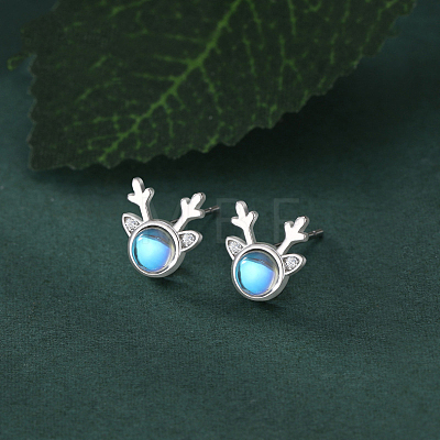925 Sterling Silver Clear Cubic Zirconia Deer Head Stud Earrings FS-WG3413F-01-1