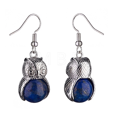 Natural Lapis Lazuli Owl Dangle Earrings EJEW-A092-08P-02-1