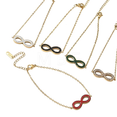 304 Stainless Steel Rhinestone Infinity Link Bracelets SA-CBA5F76-02G-1
