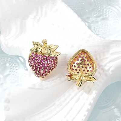 Strawberry Brass Micro Pave Cubic Zirconia Stud Earrings EJEW-M077-15G-1