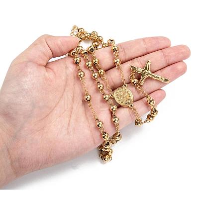 Men's Rosary Bead Necklace with Crucifix Cross NJEW-I011-6mm-08-1