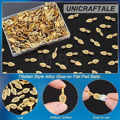 Unicraftale 200Pcs Tibetan Style Alloy Glue-on Flat Pad Bails KK-UN0001-48-1