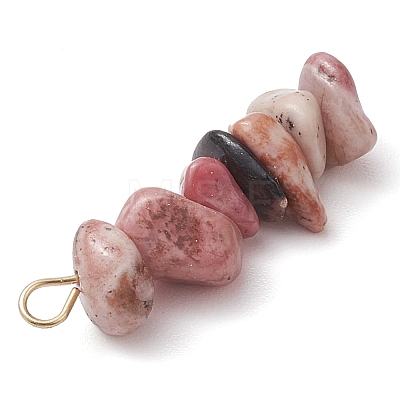 Gradient Color Natural Rose Quartz & Natural Rhodonite & Natural Pink Opal Chip Beaded Pendants PALLOY-JF02795-04-1