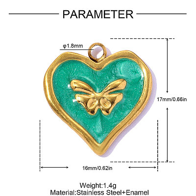 Valentine's Day 304 Stainless Steel Enamel Pendants STAS-OY016-67G-1