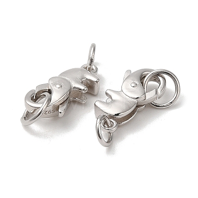 Rhodium Plated 925 Sterling Silver Lobster Claw Clasps with Jump Rings STER-D006-15P-1