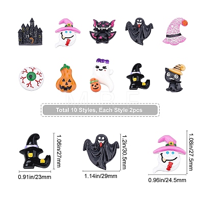 SUNNYCLUE 20Pcs 10 Style Halloween Theme Opaque Resin Cabochons RESI-SC0001-63-1